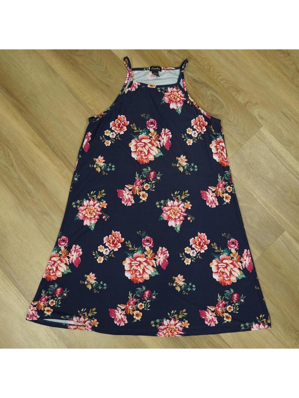 Justify Navy Blue Pink Floral Sleeveless Dress Medium -‎ Spring Summer Picnic